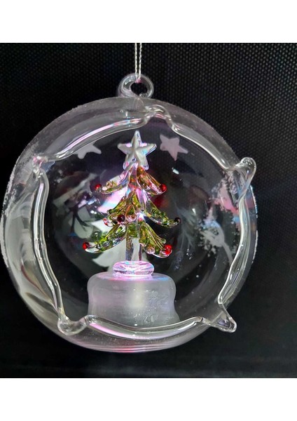 Renkli Işıklı Yılbaşı Fanusu, 10x9cm, Ağaç ve Yıldız Detaylı, 1 adet