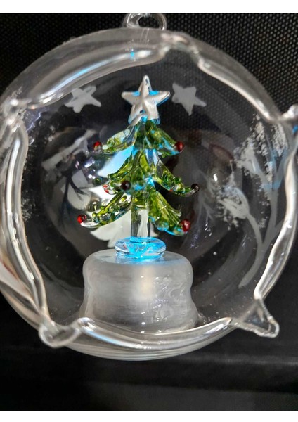 Renkli Işıklı Yılbaşı Fanusu, 10x9cm, Ağaç ve Yıldız Detaylı, 1 adet indirimleri