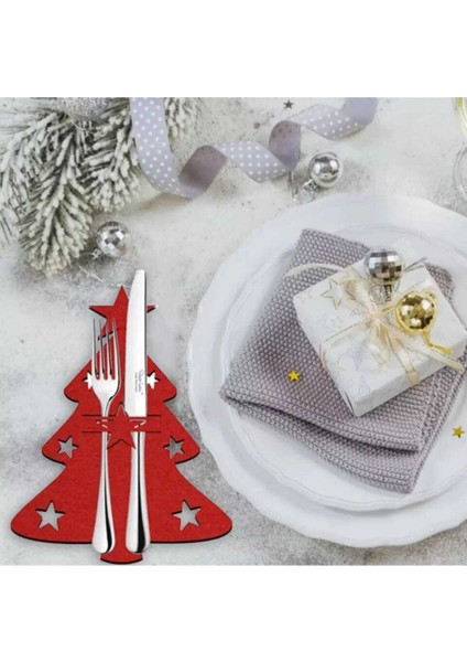 Çam Ağacı Model Yılbaşı Yeni Yıl Noel Eğlenceli Çatal Kaşık Bıçak Kılıfı 4 Adet