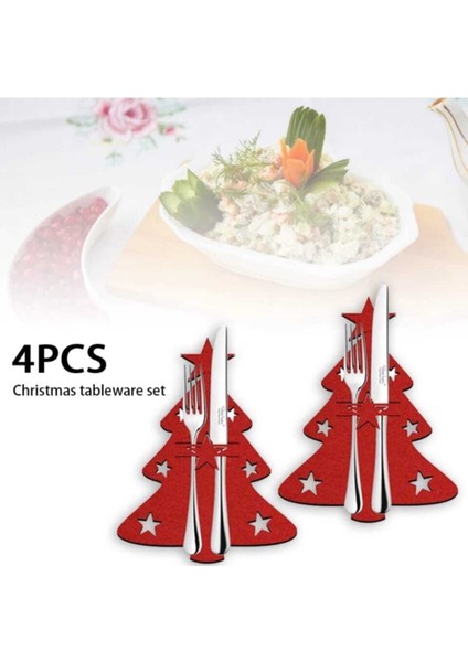 Çam Ağacı Model Yılbaşı Yeni Yıl Noel Eğlenceli Çatal Kaşık Bıçak Kılıfı 4 Adet