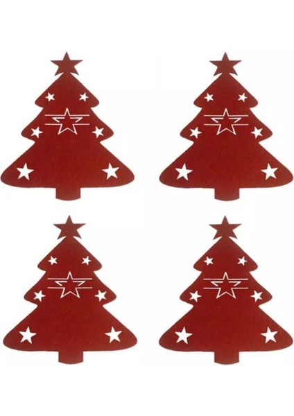 Çam Ağacı Model Yılbaşı Yeni Yıl Noel Eğlenceli Çatal Kaşık Bıçak Kılıfı 4 Adet
