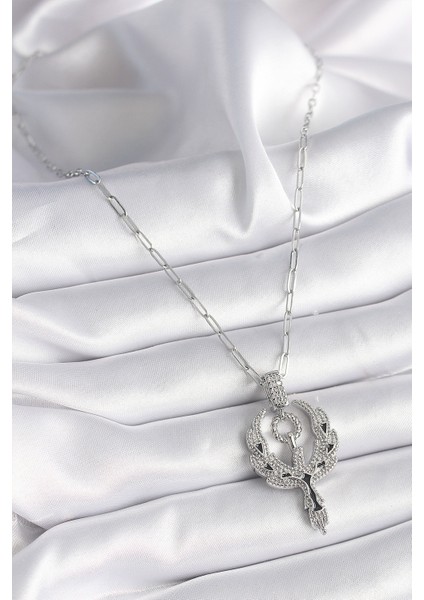 Gümüş Renk Zirkon Taşlı Anka Kuşu Model Kadın Kolye - EBJ241130W29604 fiyatları