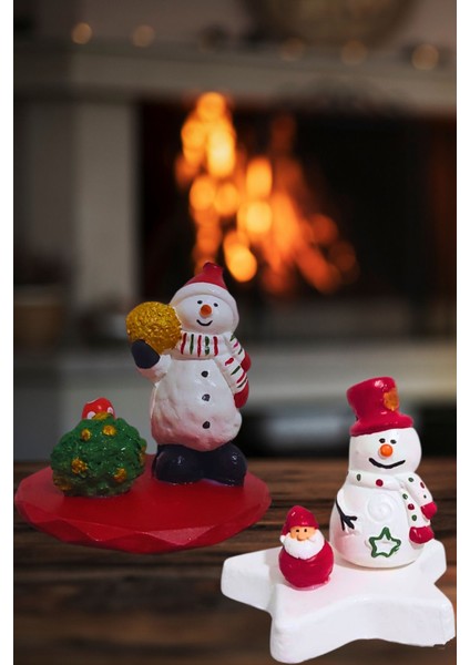 Yılbaşı Minyatür 2'li Kardan Adam Noel Baba Modern Masa Süsü Seti
