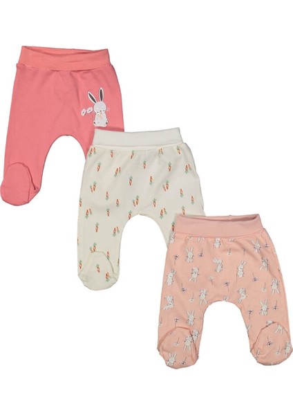Kız Bebek Ekru Somon Tavşan Baskılı 3'lü Tek Alt - 1013344