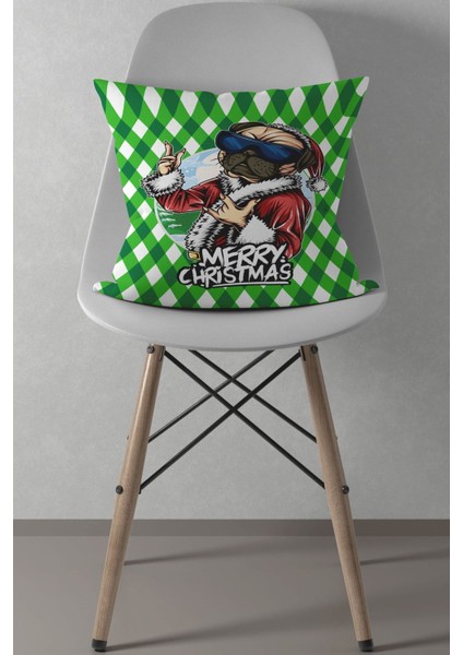 Noel Kırmızı Yeşil Köpek,yılbaşı Desenli ,kırmızı Kırlent Kılıfı,merry Christmas,yılbaşı 43 x 43 cm