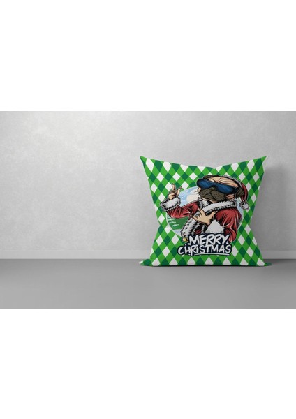 Noel Kırmızı Yeşil Köpek,yılbaşı Desenli ,kırmızı Kırlent Kılıfı,merry Christmas,yılbaşı 43 x 43 cm modelleri