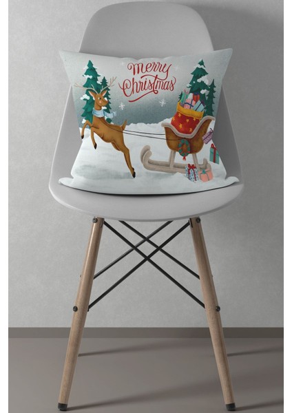 Noel Baba,geyik Desenli Noel,yılbaşı Desenli Kırlent Kılıfı Merry Christmas,yılbaşı si 43 x 43
