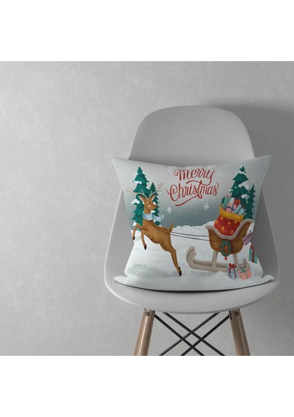 Noel Baba,geyik Desenli Noel,yılbaşı Desenli Kırlent Kılıfı Merry Christmas,yılbaşı si 43 x 43
