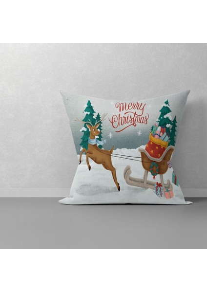Noel Baba,geyik Desenli Noel,yılbaşı Desenli Kırlent Kılıfı Merry Christmas,yılbaşı si 43 x 43