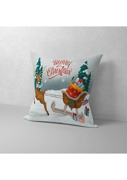 Noel Baba,geyik Desenli Noel,yılbaşı Desenli Kırlent Kılıfı Merry Christmas,yılbaşı si 43 x 43