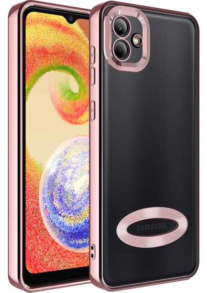 Galaxy A04 Kılıf Kamera Korumalı Logo Gösteren Zore Omega Kapak-Rose Gold