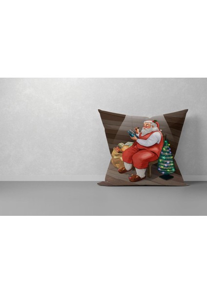 Noel Baba Yılbaşı Desenli Kırmızı Kırlent Kılıfı, Merry Christmas ,noel Yeni Yıl ,yılbaşı si
