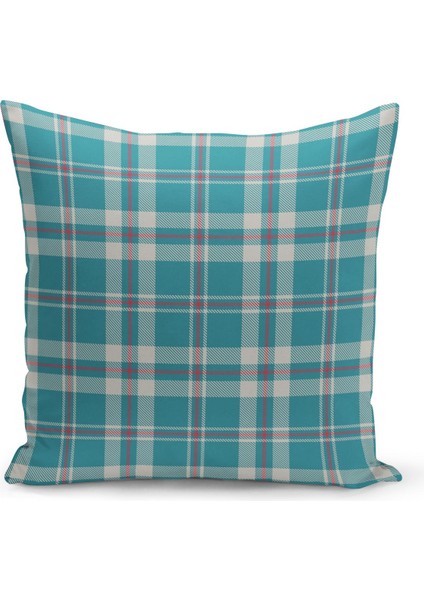 Yılbaşı Ekose Çift Taraflı Dijital Baskılı Kırlent Kılıfı, Mavi, Mikro Petek, 1 Parça