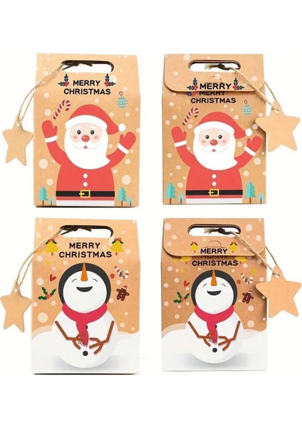 Noel Baba Desenli Merry Christmas Yazılı Yıldız Not Kağıtlı Yılbaşı Temalı Kraft hediye kutusu