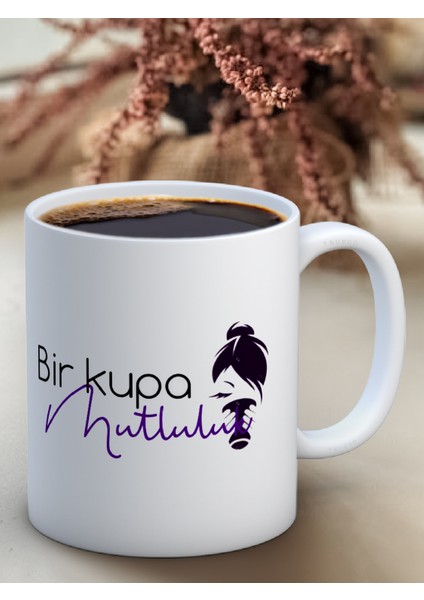 Baskılı Kupa Bardak Seramik Mug - Bir Kupa Mutluluk