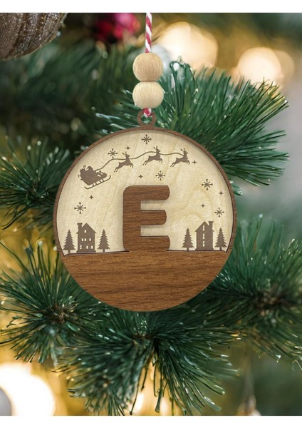 Iskandinav Tarzı E Harfi Yılbaşı Ağaç Süsü Kişiye Özel Minimalist Noel Baba Desenli Çam Ağacı Süsü