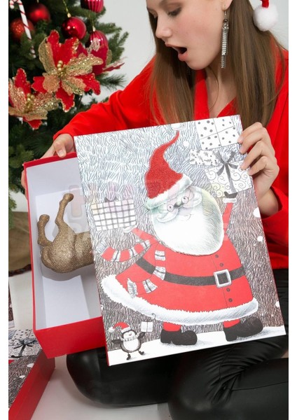 Lüks Yılbaşı Hediyelik Hediye Kutusu 3 Lü Set Kabartmalı Noel Baba Baskılı Yeni Yıl Kış Temalı fiyatları