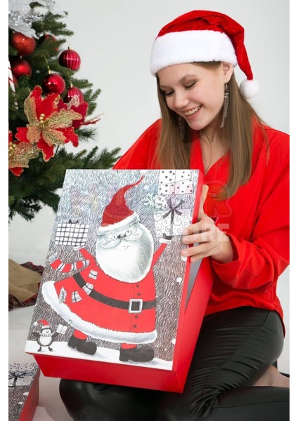 Lüks Yılbaşı Hediyelik Hediye Kutusu 3 Lü Set Kabartmalı Noel Baba Baskılı Yeni Yıl Kış Temalı modelleri