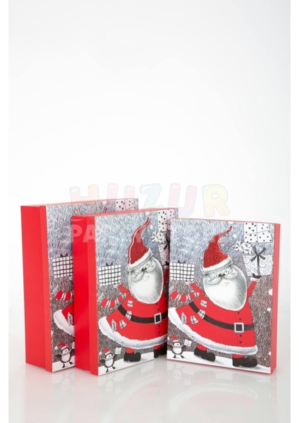Lüks Yılbaşı Hediyelik Hediye Kutusu 3 Lü Set Kabartmalı Noel Baba Baskılı Yeni Yıl Kış Temalı indirimleri
