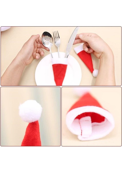 6 Adet Noel Baba Şapkası Kaşıklık - Servislik Yılbaşı Konseptli Sunumlu Yeni Yıl Yılbaşı Kaşıklık