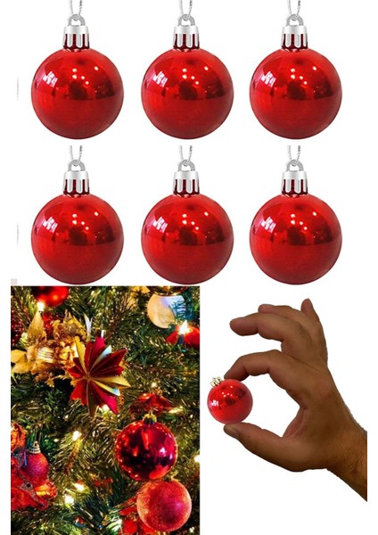 Kırmızı 6lı Yılbaşı Top Süs 4cm Çam Ağacı Süsleri Noel Dekorasyon Cici Top Altın Sarısı Süsleme