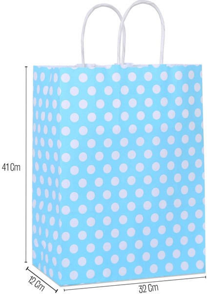 32*41*12 Mavi Puantiyeli Saplı Kağıt Çanta 24 Adet