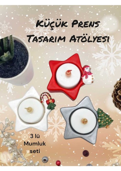 Yılbaşı Mumluk Yeni Yıl Mumluk 3 Lü Set 2025 Dekoratif Sofra Sunum Özel Tasarım Mum Christmas Noel fiyatları
