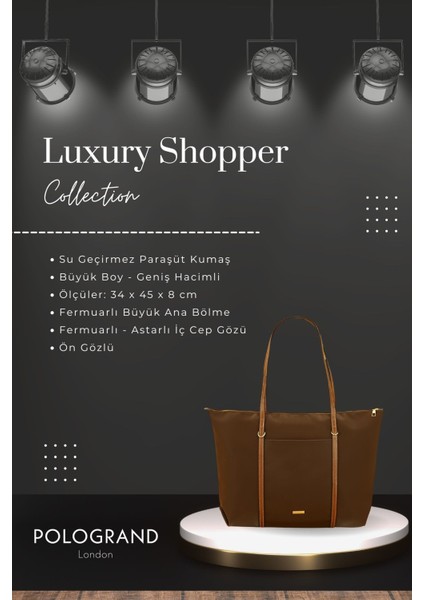 Orijinal Geniş Hacimli Su Geçirmez Kumaş Shopper Yeni Sezon Büyük Boy Çift Saplı Kol Çantası