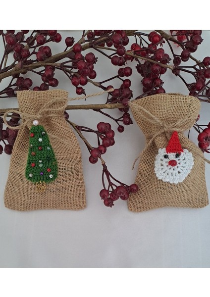 Yılbaşı Jüt Kese Yılbaşı Ağacı Noel Baba Figürlü Yılbaşı Yeni Yıl Çorap Kesesi Hediye Kesesi