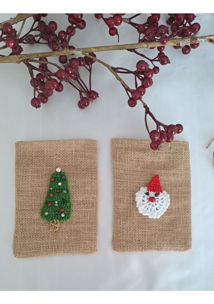 Yılbaşı Jüt Kese Yılbaşı Ağacı Noel Baba Figürlü Yılbaşı Yeni Yıl Çorap Kesesi Hediye Kesesi fırsatları