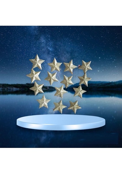 Vıp 14 Adet Simli Gold Yıldız Süs Gold Yıldız Noel Ağacı Süsleri Yılbaşı Ağacı Süsleri 7 cm Yıldız