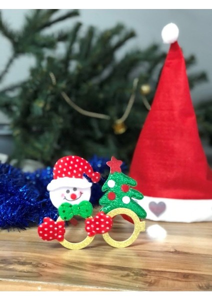 Noel Baba ve Çam Ağacı Detaylı Gold Parti Gözlüğü Yılbaşı Noel Baba Şapkası ve Sim Süs fiyatları
