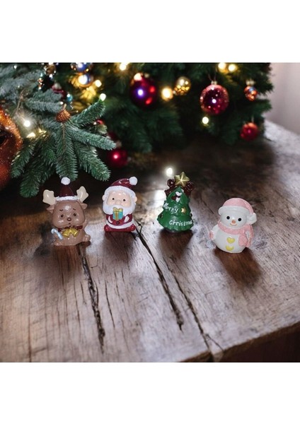 Vıp Deluxe 4 Adet Dekoratif Biblo Noel Süsleri Yılbaşı Hediyeleri Noel Baba Geyik Kardan Adam Çam