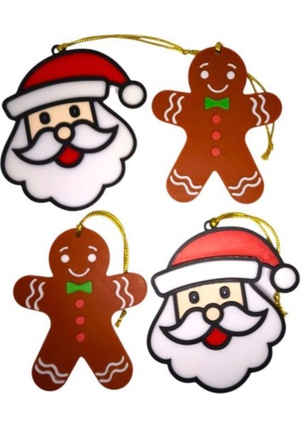 Yılbaşı Çam Ağacı Süsleri Kurabiye Adam ve Noel Baba Set 2+2 Adet