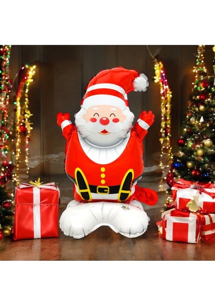 Ayaklı Küçük Oturan Noel Baba Folyo Balon Yılbaşı Folyo Balonu Süsü