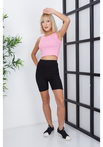 Ef Dk Crop- Atlet -Pembe-Fitilli Kaşkors-Göbek Detaylı - Bluz modelleri