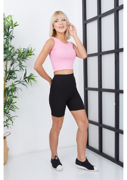 Ef Dk Crop- Atlet -Pembe-Fitilli Kaşkors-Göbek Detaylı - Bluz indirimleri