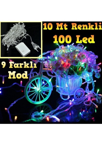10 M Rgb 100 LED Fişli Noel Parti Yılbaşı Ağaç Dekoratif Aydınlatma Lambası Animasyonlu Süsleme