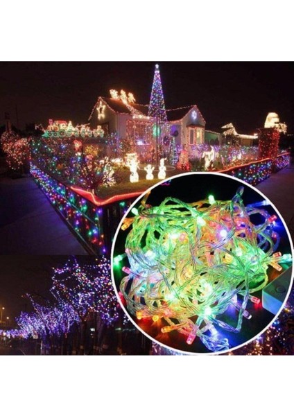 10MT Rgb 100 LED Fişli Noel Parti Yılbaşı Ağaç Dekoratif Aydınlatma Lambası Animasyonlu Süsleme