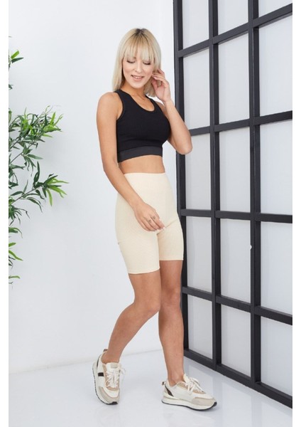 Ef Dk Crop-Siyah-Lastikli Bel-Fitilli Kaşkors - Göbek Detaylı - Bluz modelleri