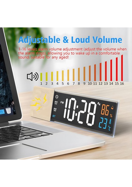 S801 Dijital Ekranlı Masa Saati Isı ve Nem Ölçer Alarmlı Bluetooth Hoparlör