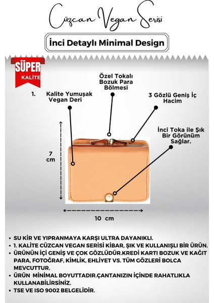 Soft Turuncu Inci Detaylı Kibar Küçük Kullanışlı Model Kadın Cüzdan