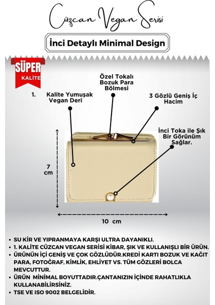 Krem Inci Detaylı Kibar Küçük Kullanışlı Model Kadın Cüzdan