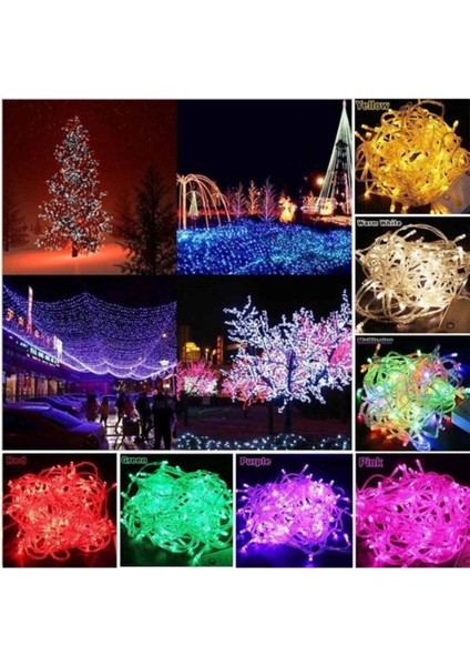 10MT Rgb 100 LED Fişli Noel Parti Yılbaşı Ağaç Dekoratif Aydınlatma Lambası Animasyonlu Süsleme