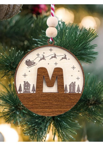 Iskandinav Tarzı M Harfi Yılbaşı Ağaç Süsü Kişiye Özel Minimalist Noel Baba Desenli Çam Ağacı Süsü