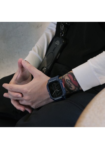 Watch Ultra 49MM Uyumlu 2in1 Tpu Kasa Koruyuculu Silikon Kordon Skinarma Mecha Lacivert fırsatları