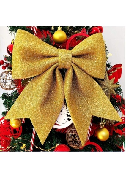 Gold Kapı Sofra Ağaç Süsü Simli Eva Fiyonk Dekor Yılbaşı Süs 25 x 25CM