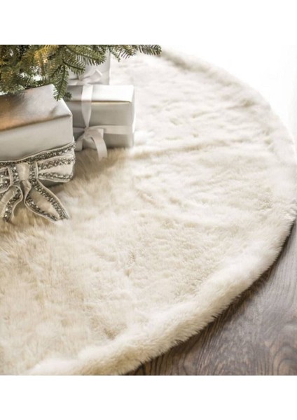 Peluş Yılbaşı Ağacı Örtüsü Yılbaşı Çam Ağacı Örtüsü Bej 100 cm Çaplı Yeniyıl Ağaç Örtüsü