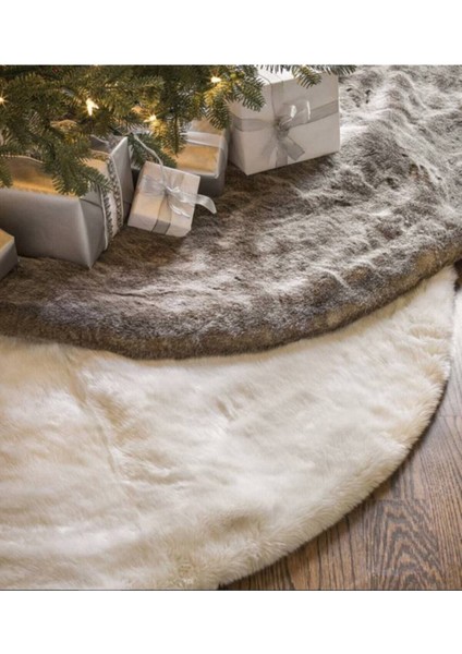 Peluş Yılbaşı Ağacı Örtüsü Yılbaşı Çam Ağacı Örtüsü Bej 100 cm Çaplı Yeniyıl Ağaç Örtüsü
