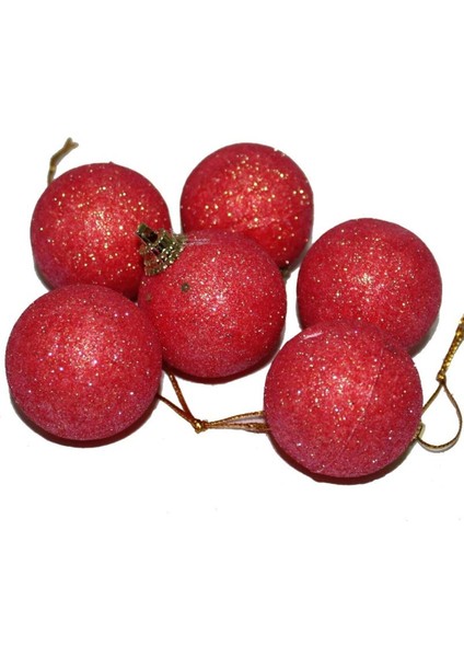 Pastel Simli Noel Ağacı Süsü 6 Adet 4 cm Kırmızı